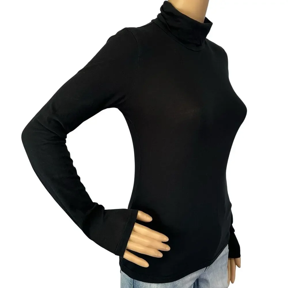 J. Crew Feather Jersey Cotton Turtleneck Top Black CN176 Size XS